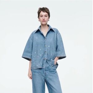 COS Embellished Denim Shirt Jacket Oversized Boxy Top Organic Cotton NWT Size 10